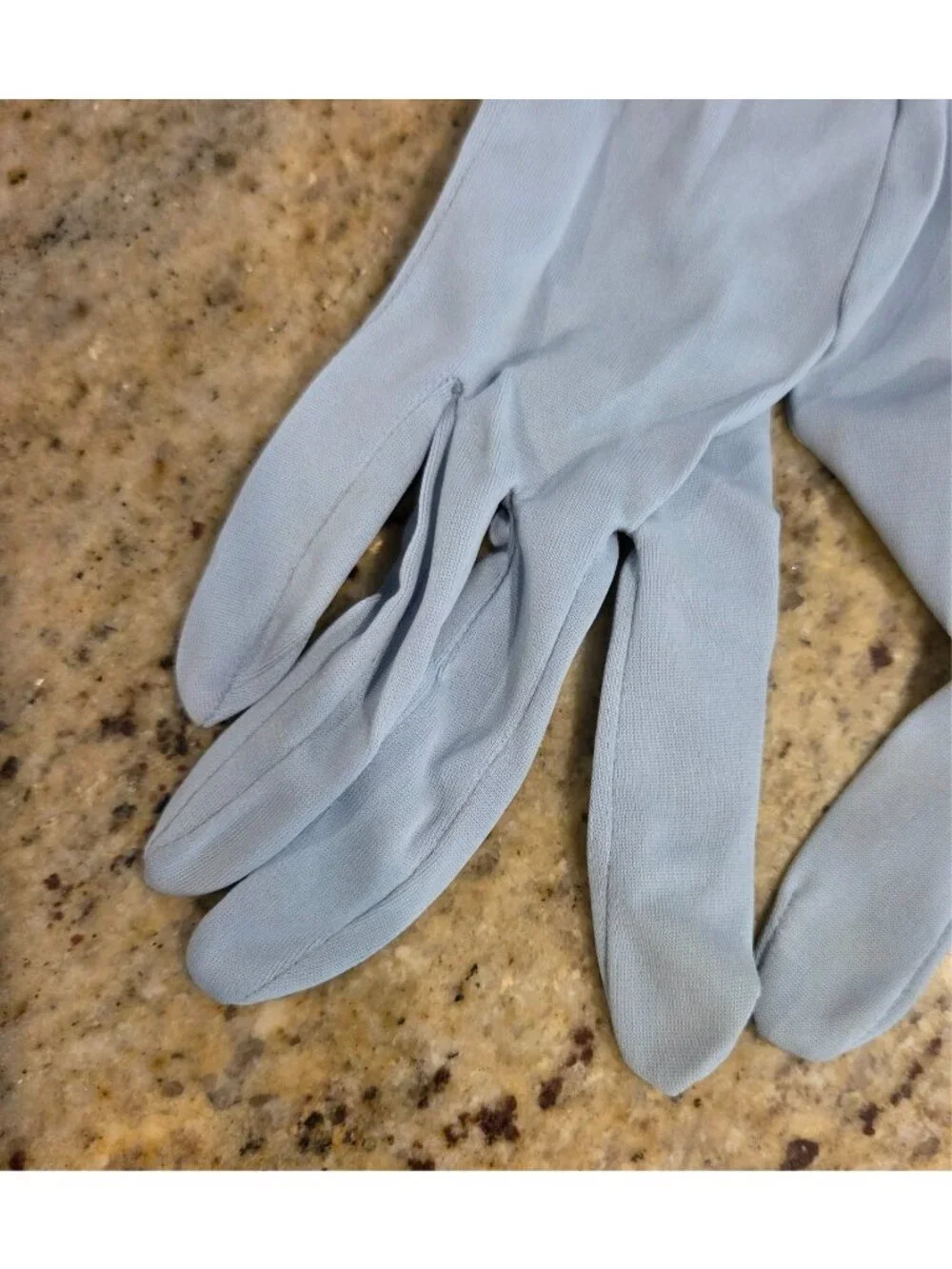 Vintage Womens Size S/M 6.5 Blue Nylon Stretch Formal Gloves Bow Wrist